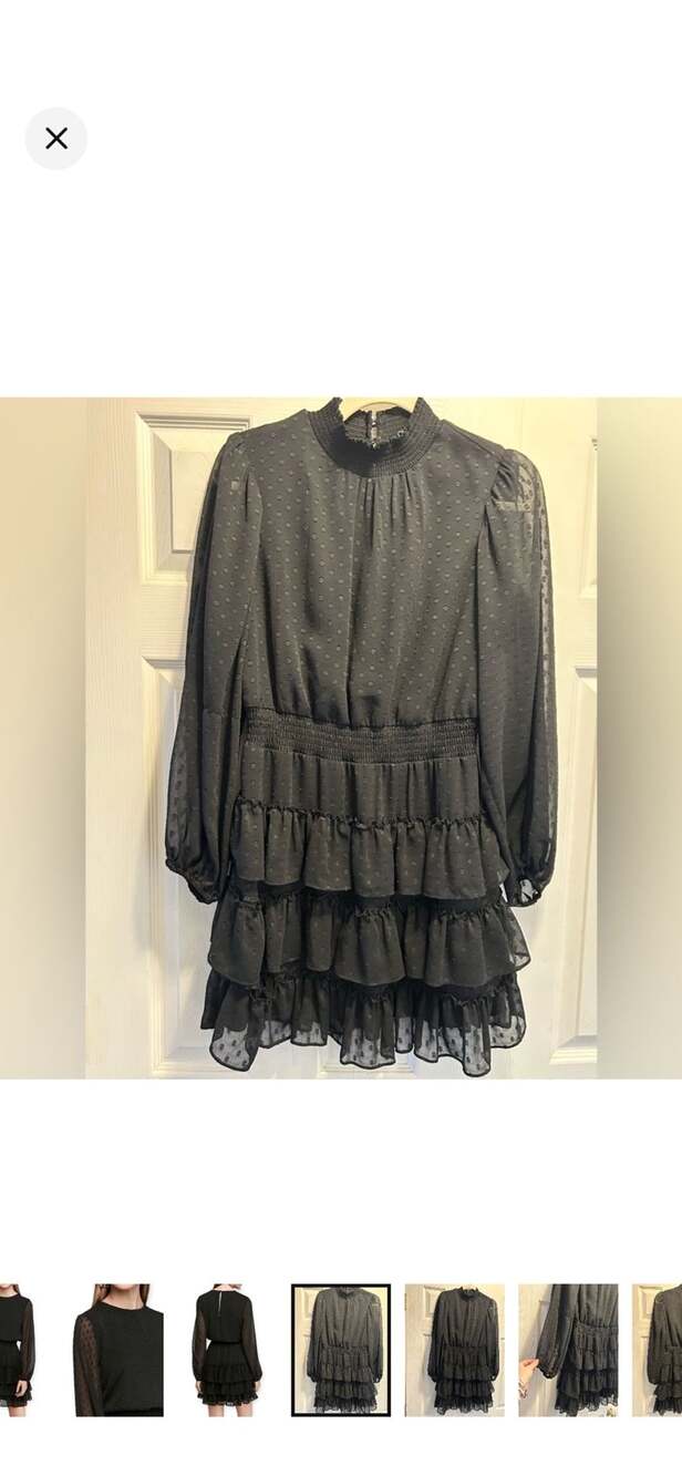 Express Tiered Mini Dress Size S Black Polka Dot Ruffle Long Sleeve